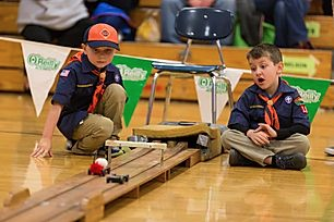 Cub Scouts during a Pinewood Derby race