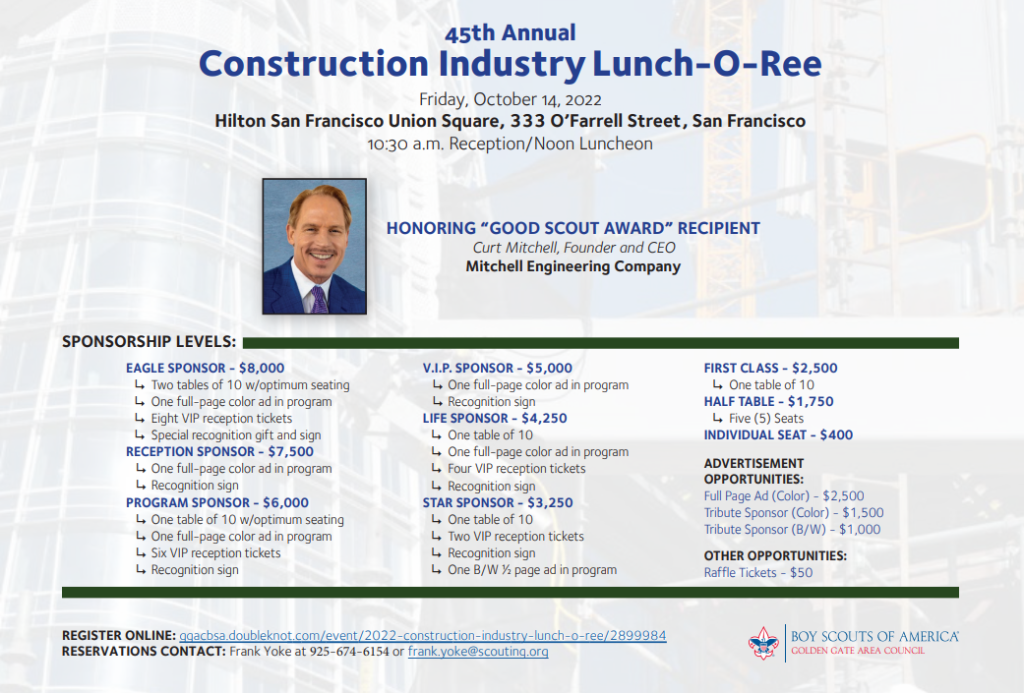 Poster for the Construction Industry Lunch O Ree event recognizing Curt Mitchell of Mitchell engineering.