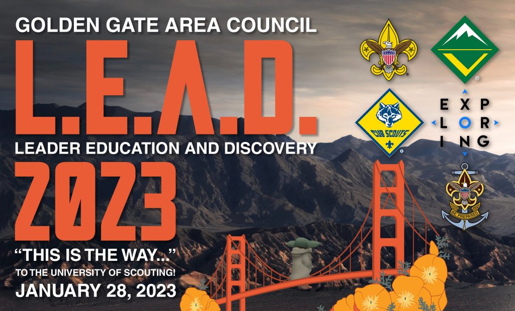 Poster for LEAD showing Golden Gate Bridge with a mountain range in the background