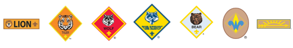 Banner showing Cub Scout rank patches and the Cub Scout logo